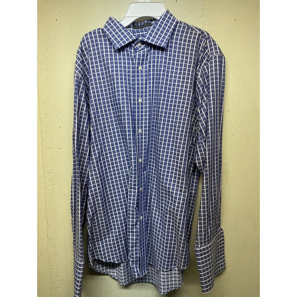 Nordstrom Rack Men's Plaid Shirt Blue/white Sz 16.5 32/33 Trim Fit Pre-Owned